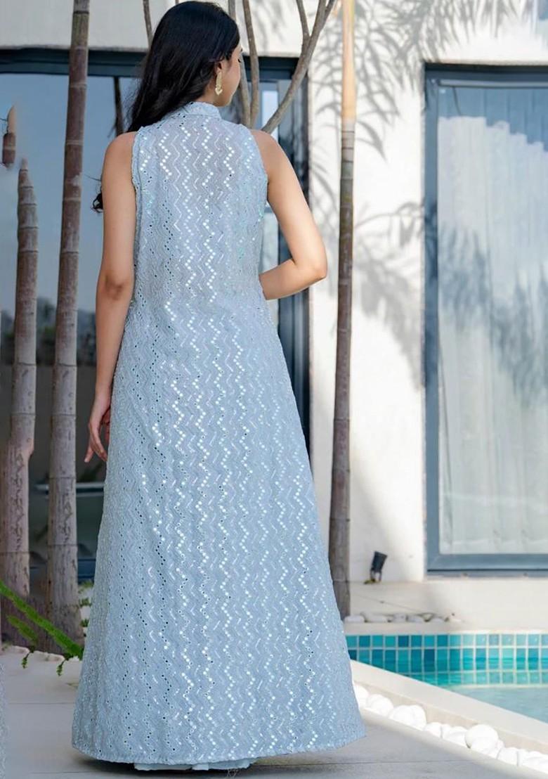 Blue Embellished Blended Lehenga Choli