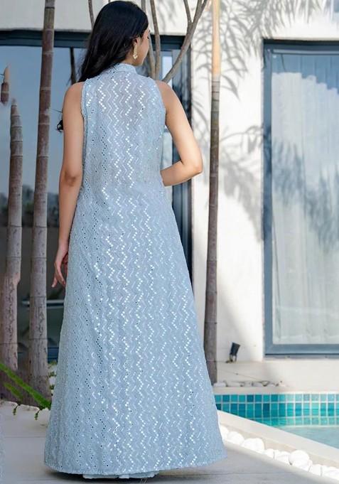 Blue Embellished Blended Lehenga Choli