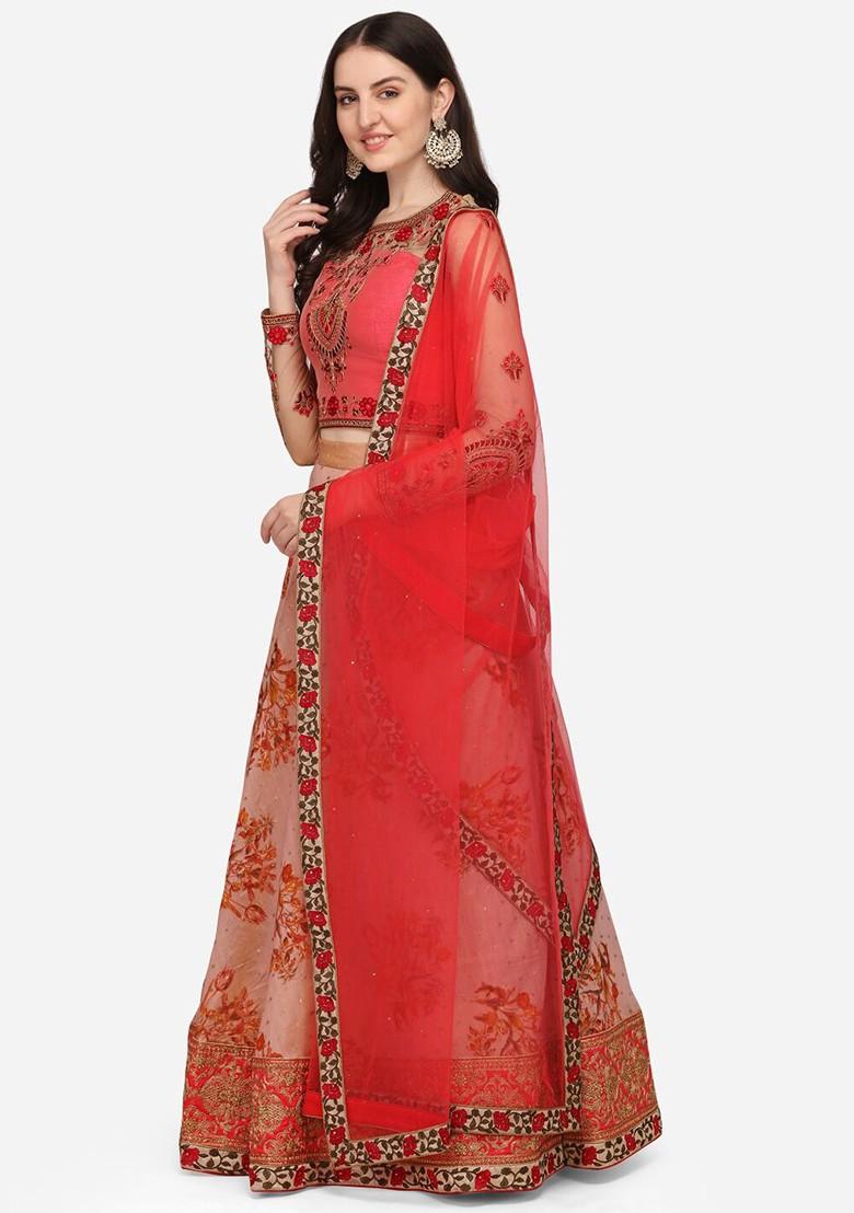 Pink Emboridered Blended Lehenga Choli - Indya