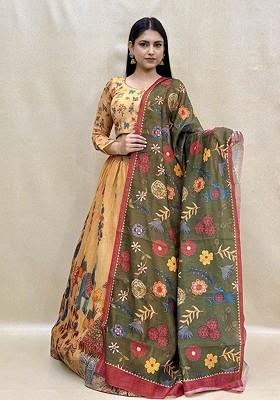 Yellow Printed Blended Lehenga Choli