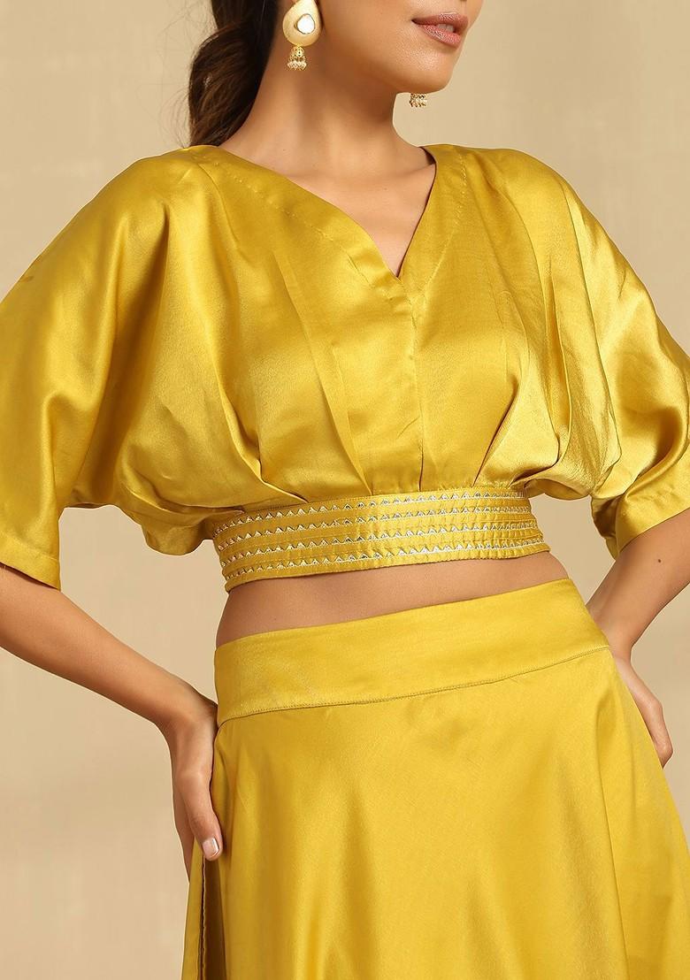 Yellow Emboridered Blended Lehenga Choli - Indya