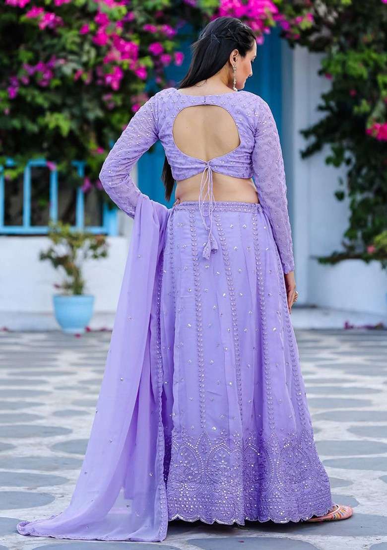 Purple Emboridered Blended Lehenga Choli - Indya