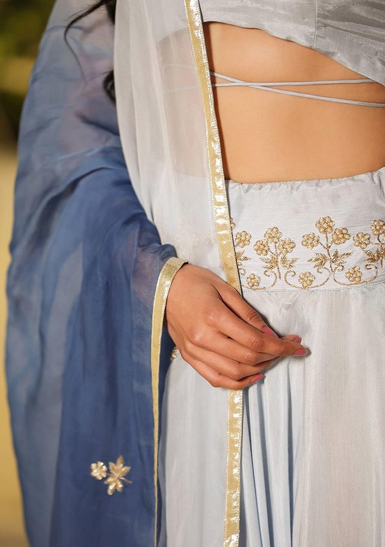 Blue Emboridered Blended Lehenga Choli - Indya