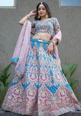 Teal Emboridered Blended Lehenga Choli
