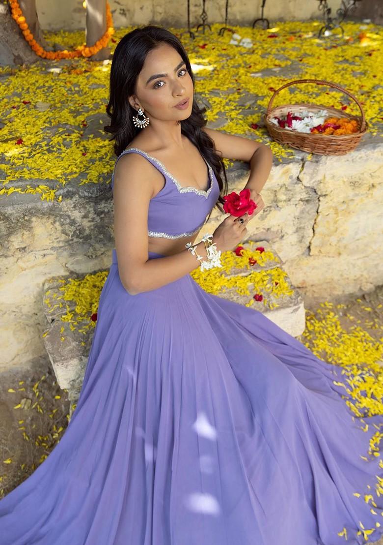 Violet Embellished Blended Lehenga Choli - Indya