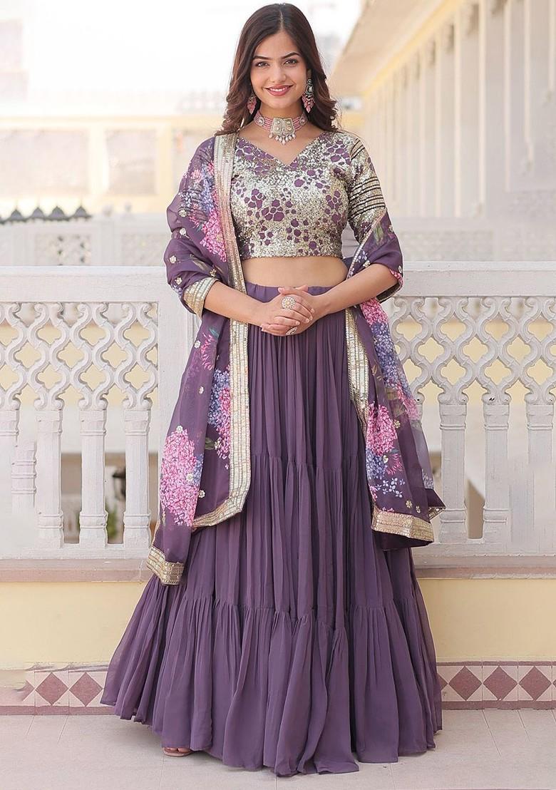 Purple Embellished Blended Lehenga Choli - Indya