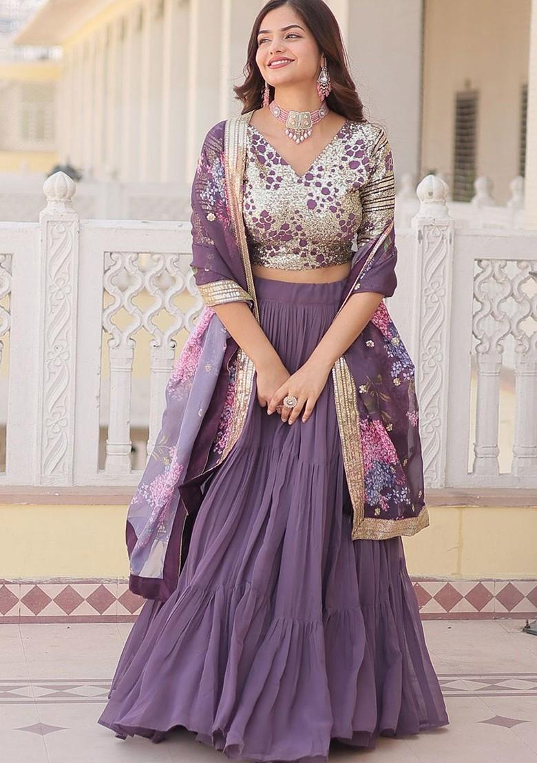 Purple Embellished Blended Lehenga Choli - Indya