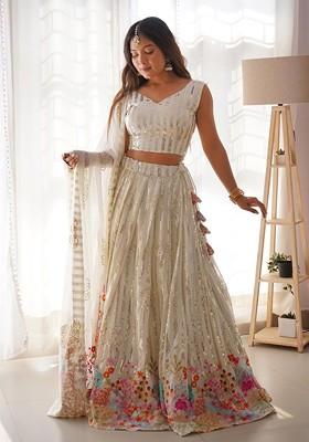 White Embellished Blended Lehenga Choli