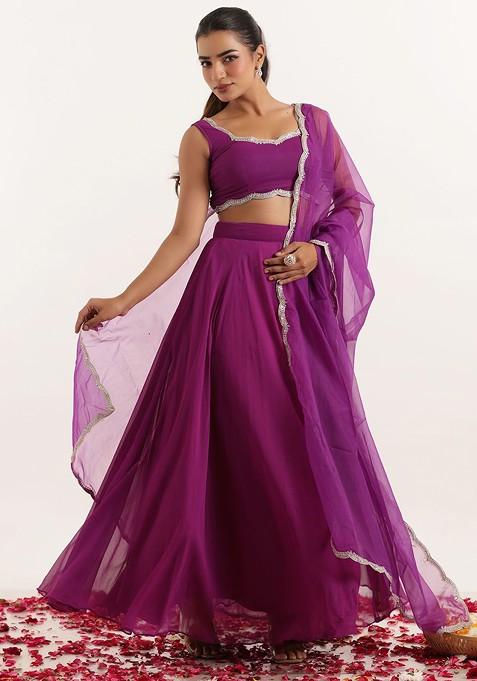 Purple Gotta Patti Blended Lehenga Choli — view on Indya