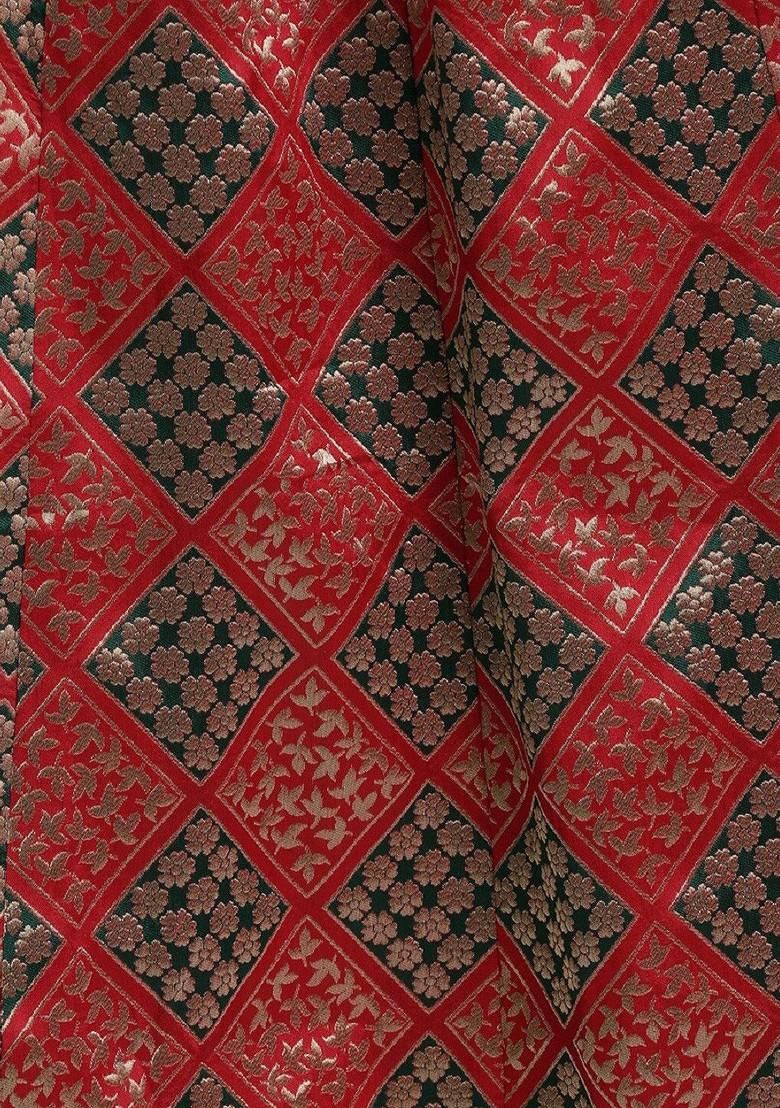 Red Emboridered Blended Lehenga Choli - Indya