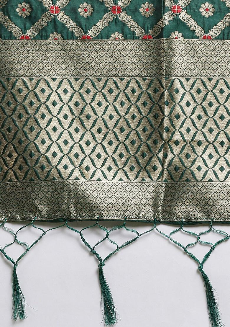 Red Emboridered Blended Lehenga Choli - Indya