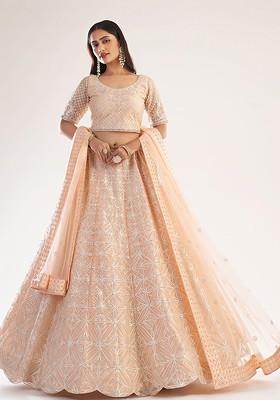 Peach Emboridered Blended Lehenga Choli