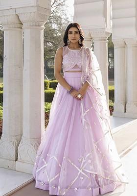 Purple Emboridered Blended Lehenga Choli