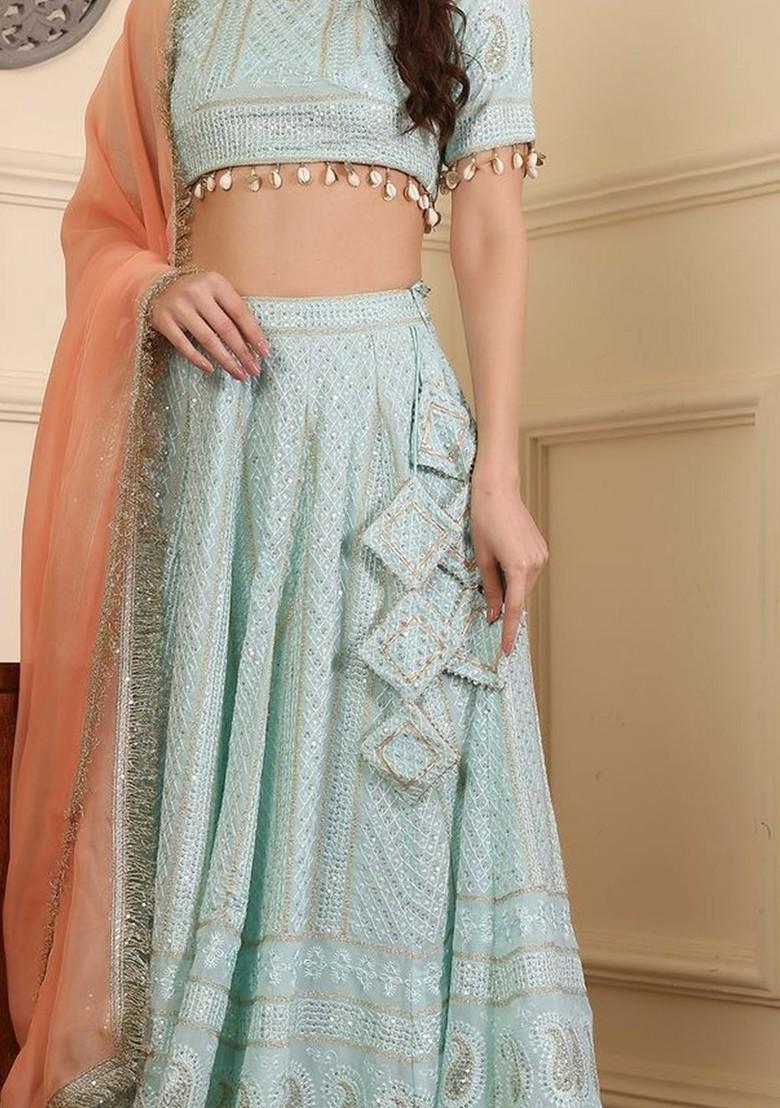 Blue Emboridered Blended Lehenga Choli - Indya