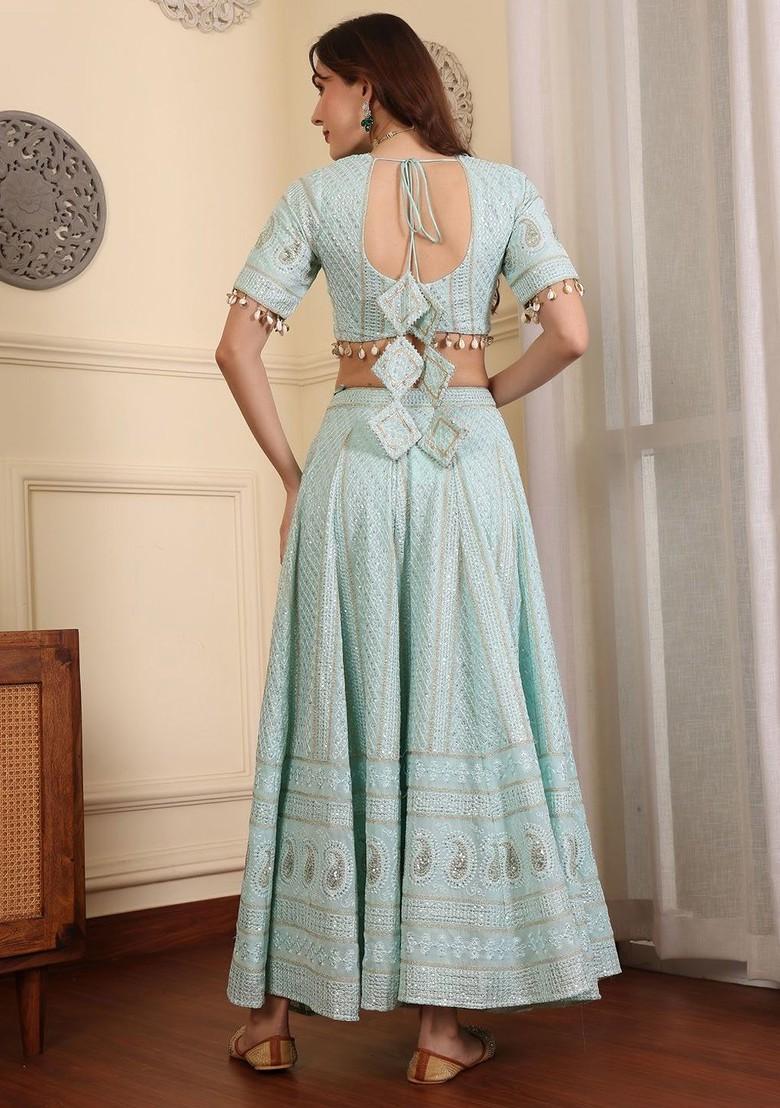 Blue Emboridered Blended Lehenga Choli - Indya