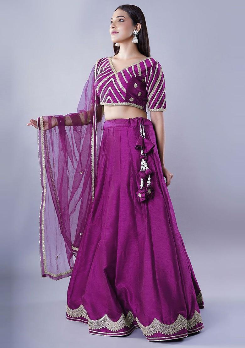 Purple Emboridered Blended Lehenga Choli - Indya