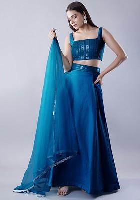Blue Emboridered Blended Lehenga Choli