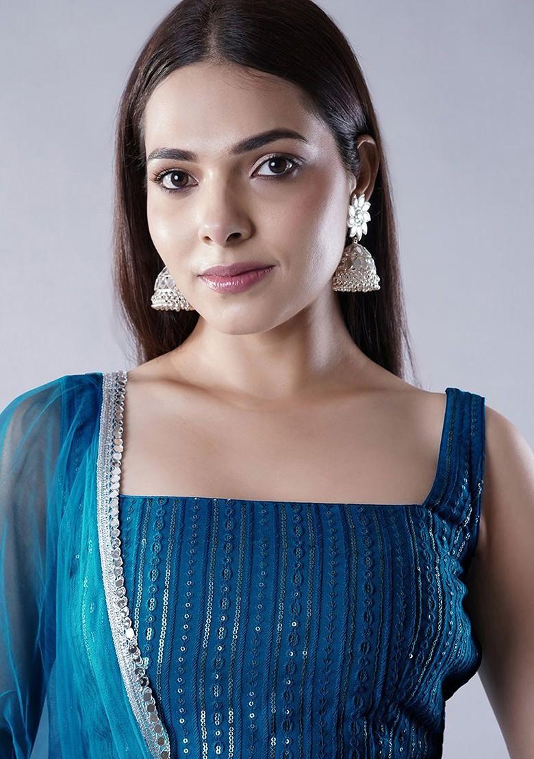 Blue Emboridered Blended Lehenga Choli - Indya