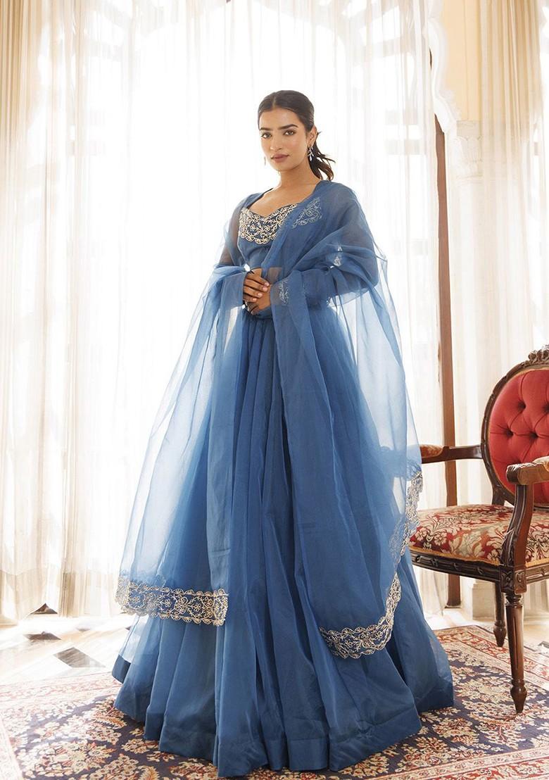 Blue Emboridered Blended Lehenga Choli - Indya