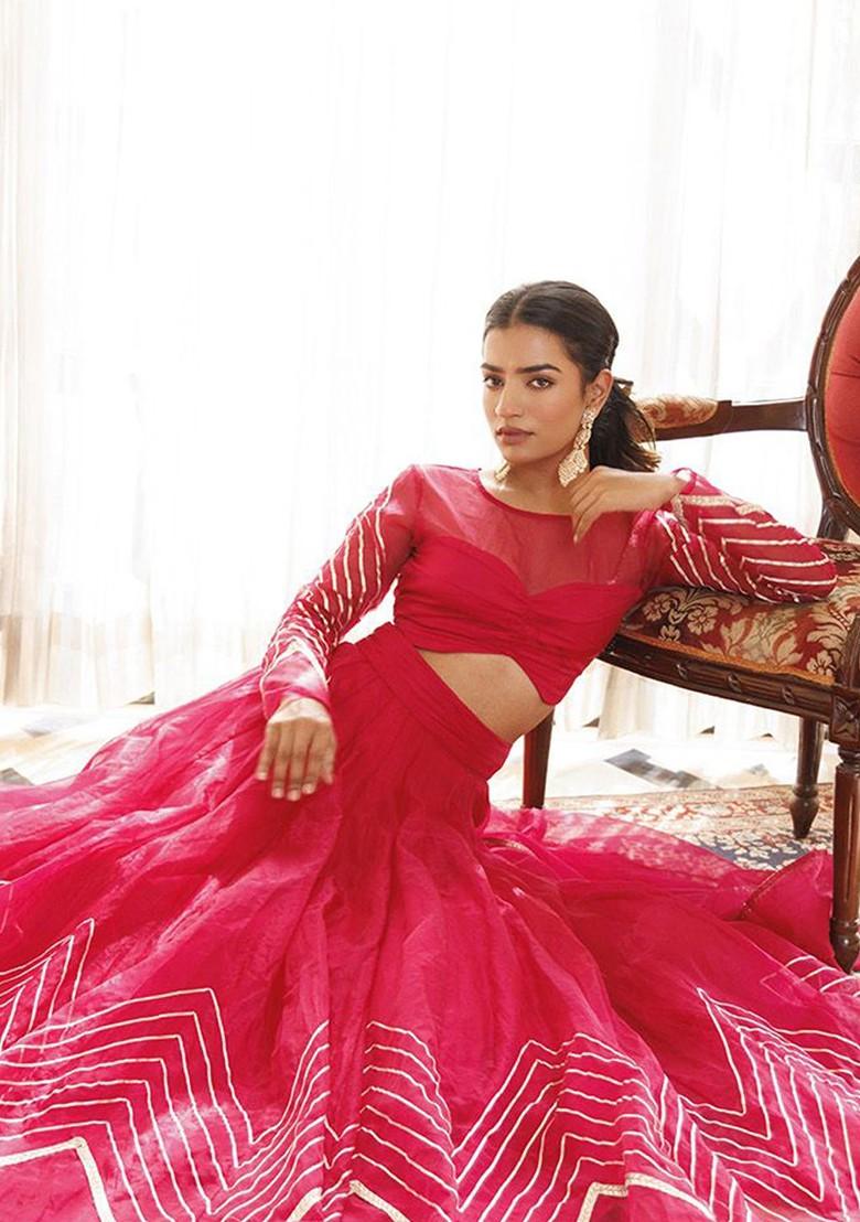 Pink Emboridered Blended Lehenga Choli - Indya