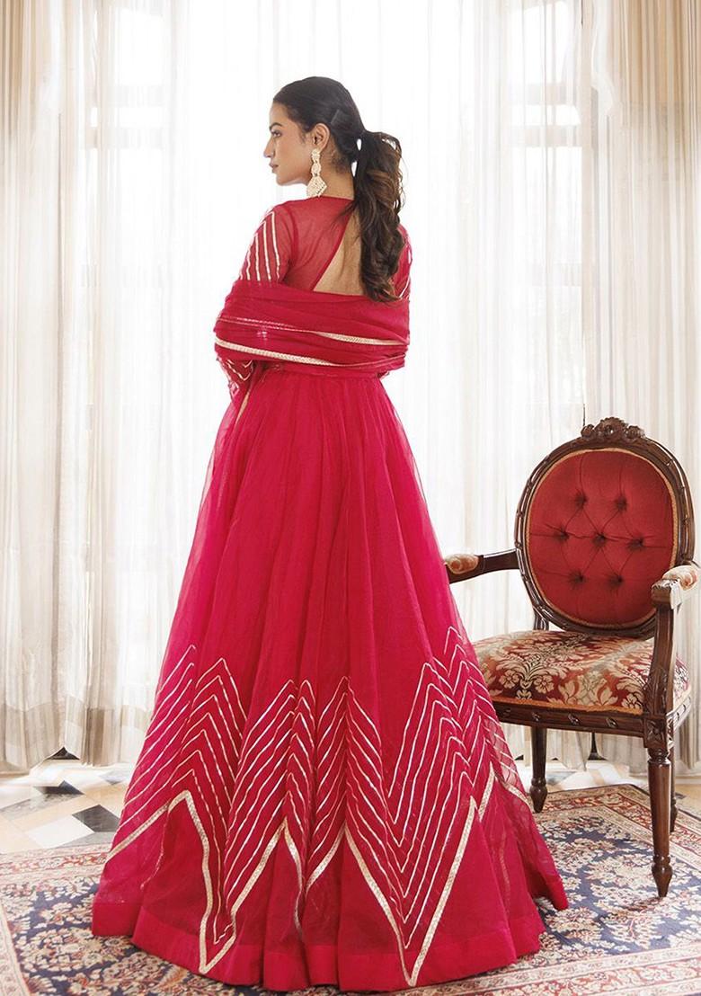 Pink Emboridered Blended Lehenga Choli - Indya