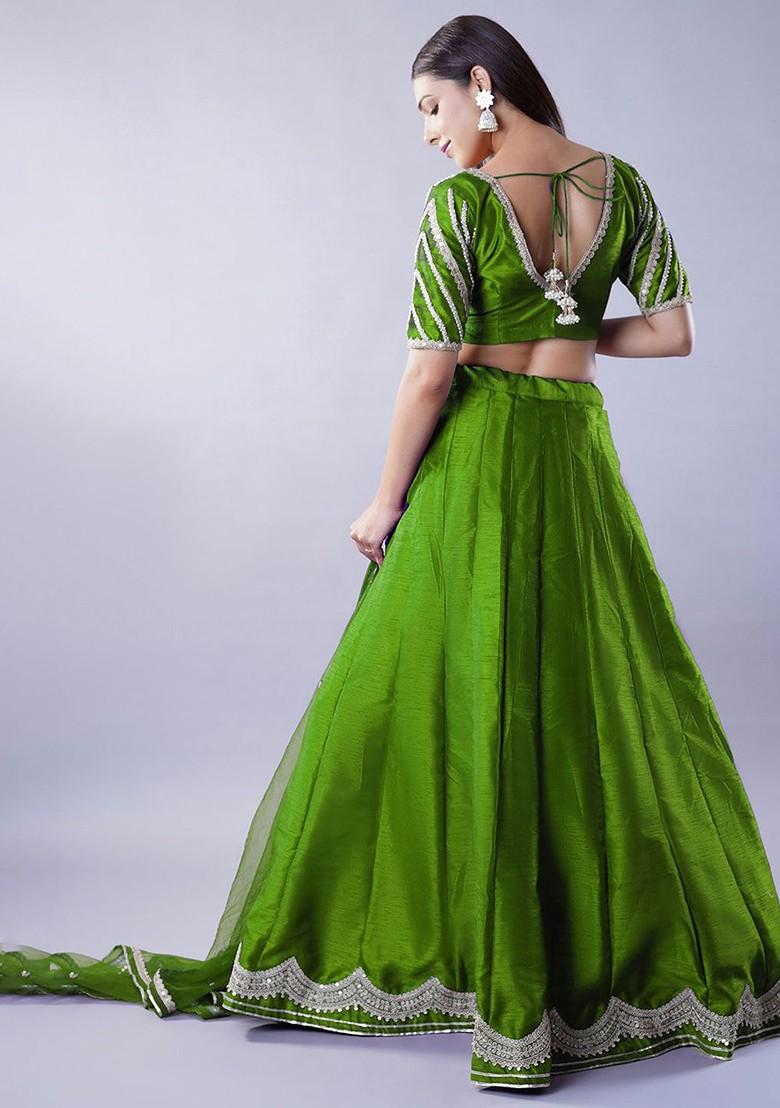 Green Emboridered Blended Lehenga Choli - Indya