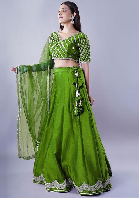 Green Emboridered Blended Lehenga Choli