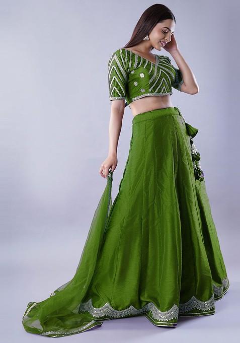 Green Emboridered Blended Lehenga Choli