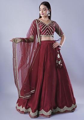 Maroon Emboridered Blended Lehenga Choli