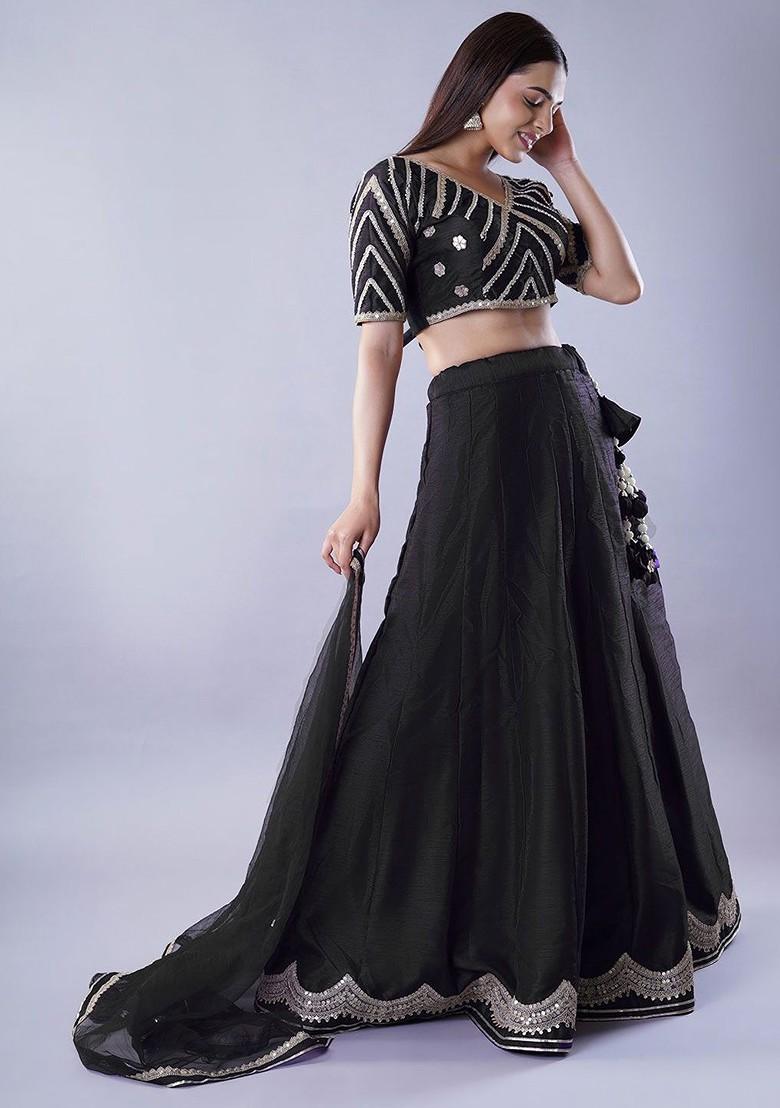 Black Emboridered Blended Lehenga Choli - Indya