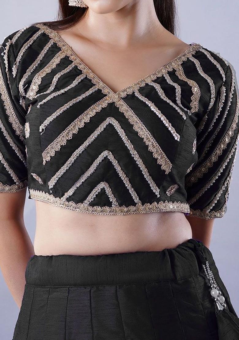 Black Emboridered Blended Lehenga Choli - Indya