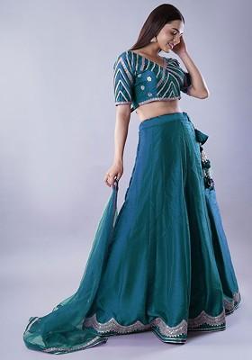 Teal Emboridered Blended Lehenga Choli