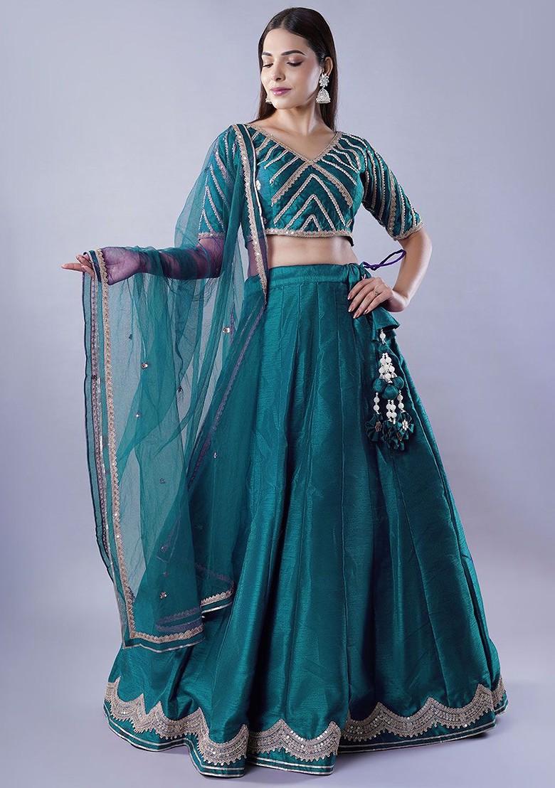 Teal Emboridered Blended Lehenga Choli