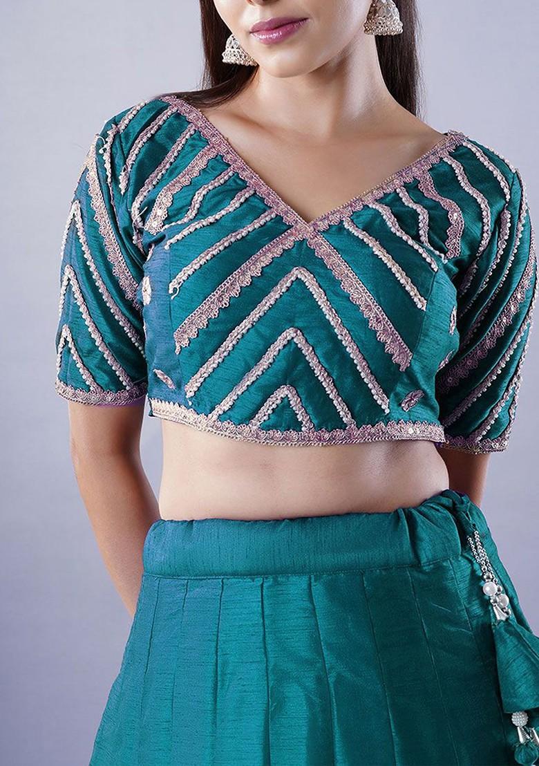 Teal Emboridered Blended Lehenga Choli - Indya