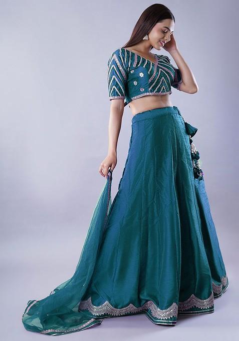 Teal Emboridered Blended Lehenga Choli