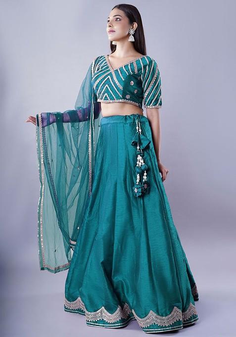 Teal Emboridered Blended Lehenga Choli