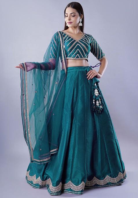 Teal Emboridered Blended Lehenga Choli