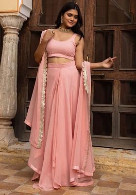 Pink Emboridered Blended Lehenga Choli