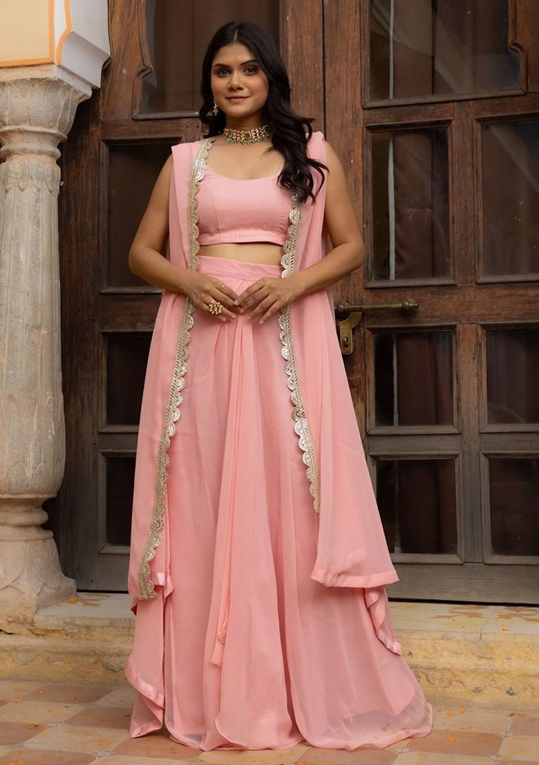 Pink Emboridered Blended Lehenga Choli - Indya