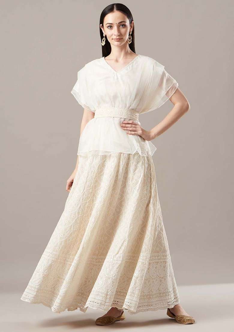 Cream Emboridered Blended Lehenga Choli - Indya