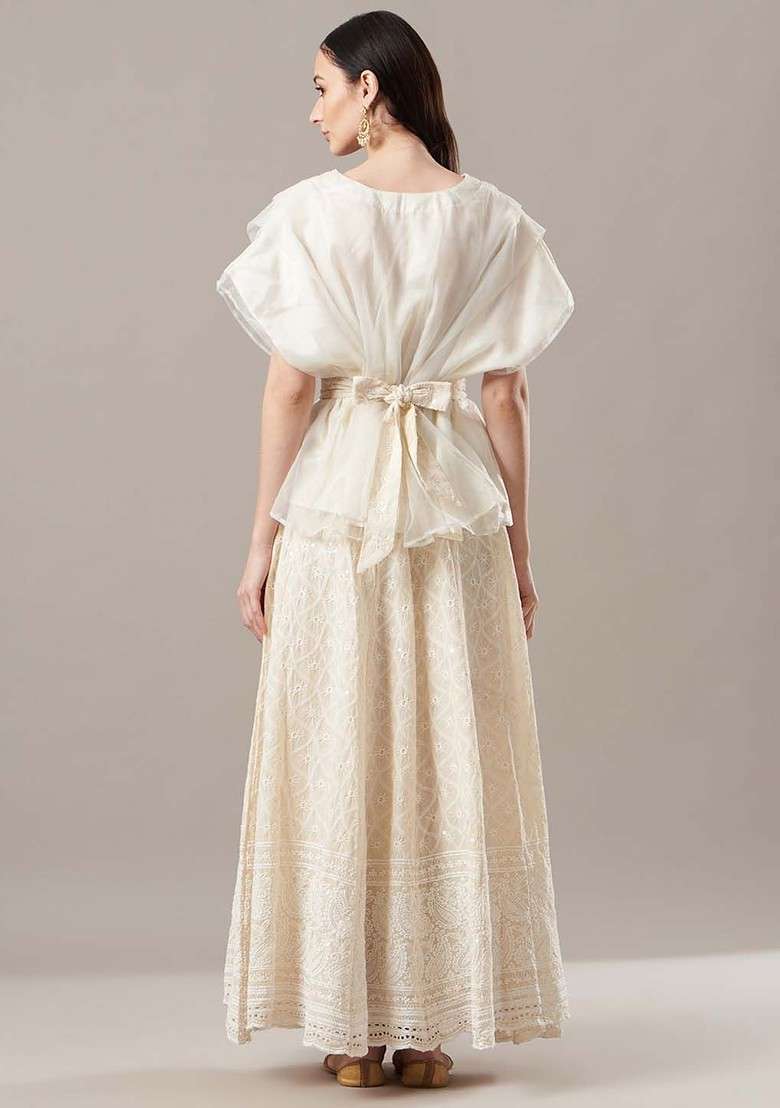 Cream Emboridered Blended Lehenga Choli - Indya