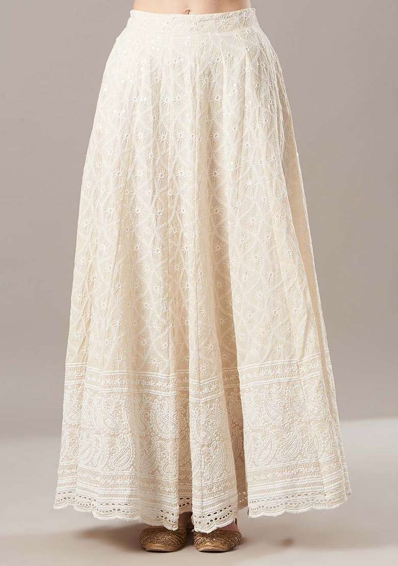 Cream Emboridered Blended Lehenga Choli - Indya