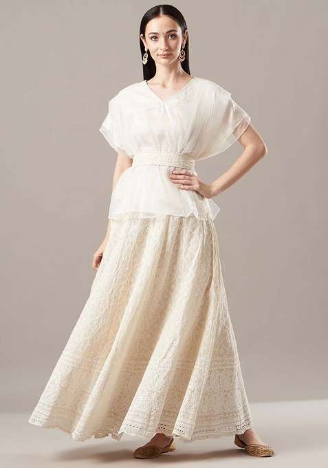 Cream Emboridered Blended Lehenga Choli