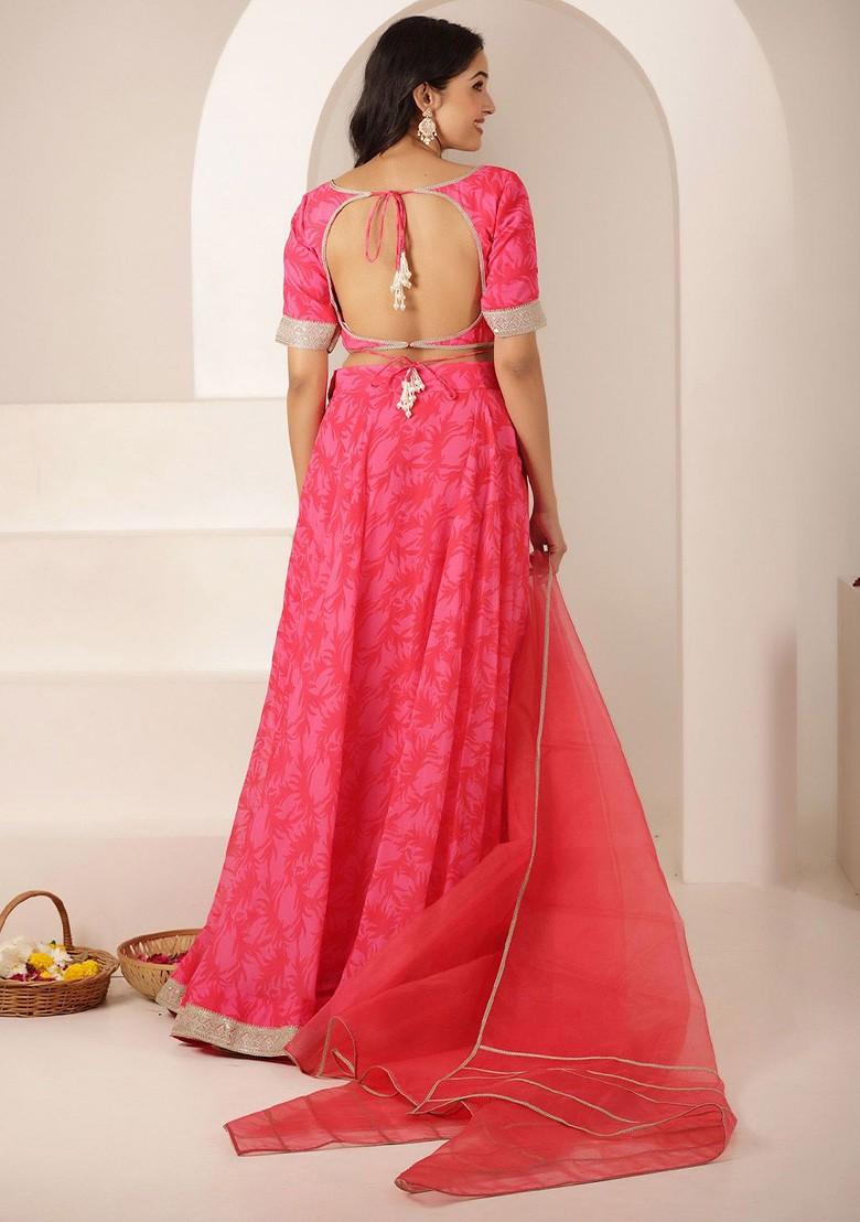 Pink Printed Blended Lehenga Choli