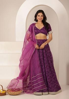 Purple Printed Blended Lehenga Choli