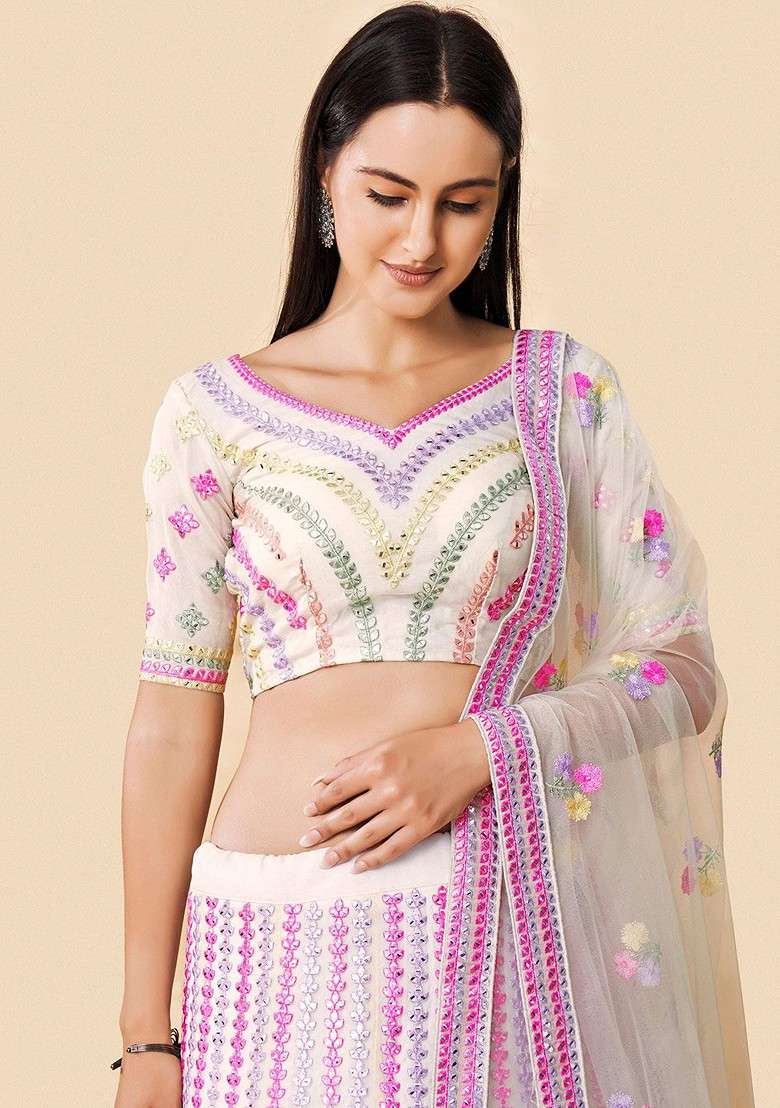 White Embellished Blended Lehenga Choli - Indya