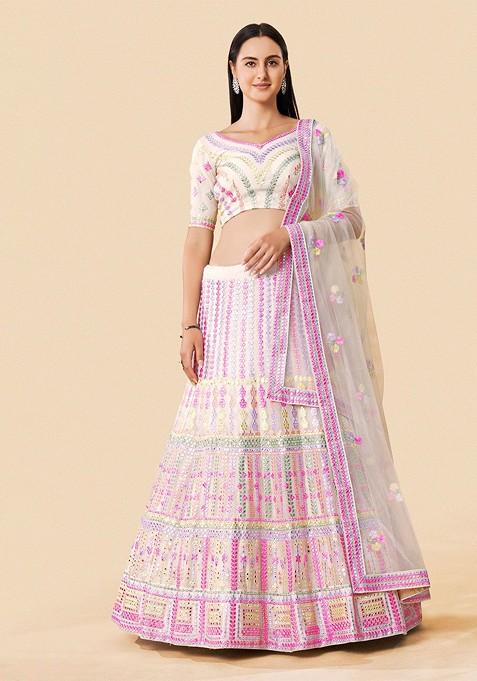 White Embellished Blended Lehenga Choli — view on Indya