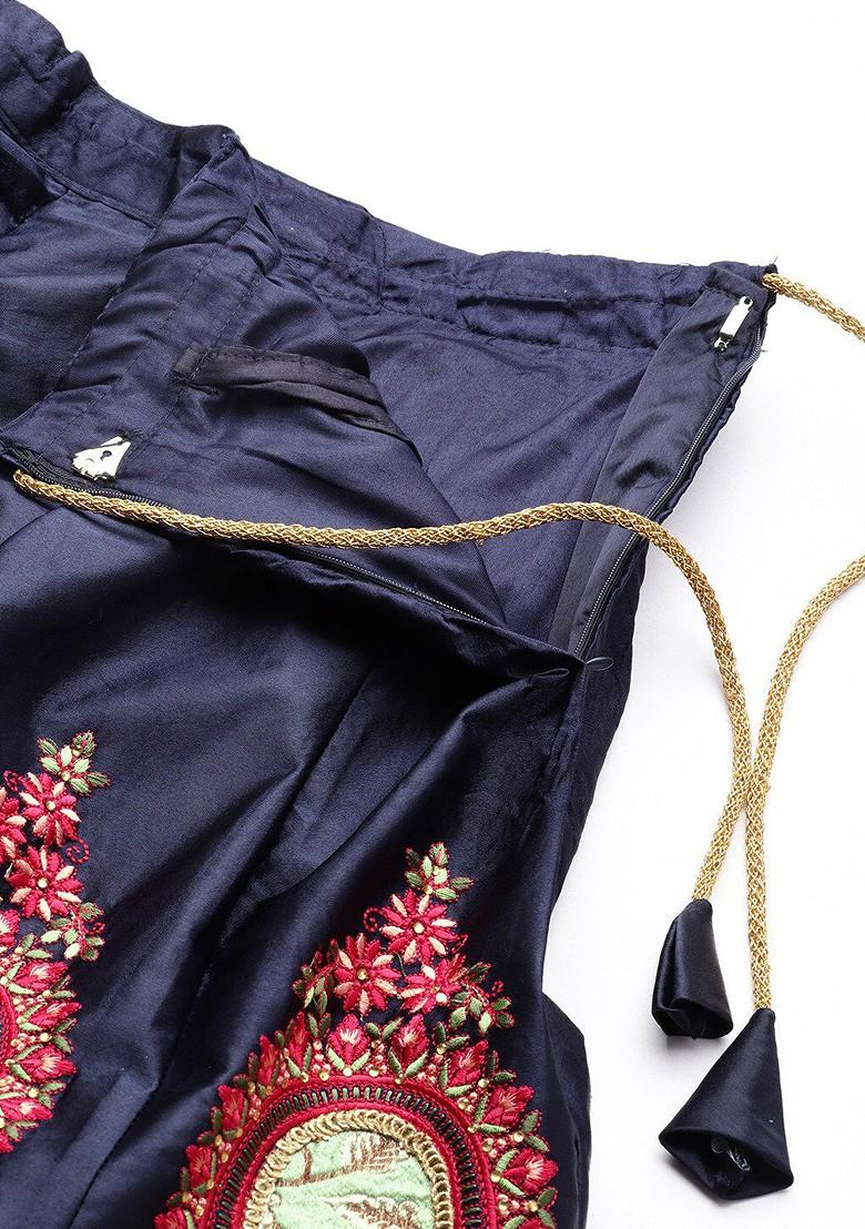 Navy Blue Emboridered Blended Lehenga Choli - Indya