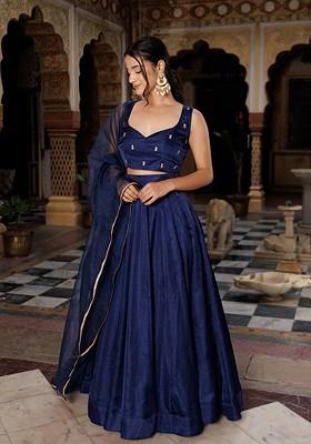 Blue Emboridered Blended Lehenga Choli