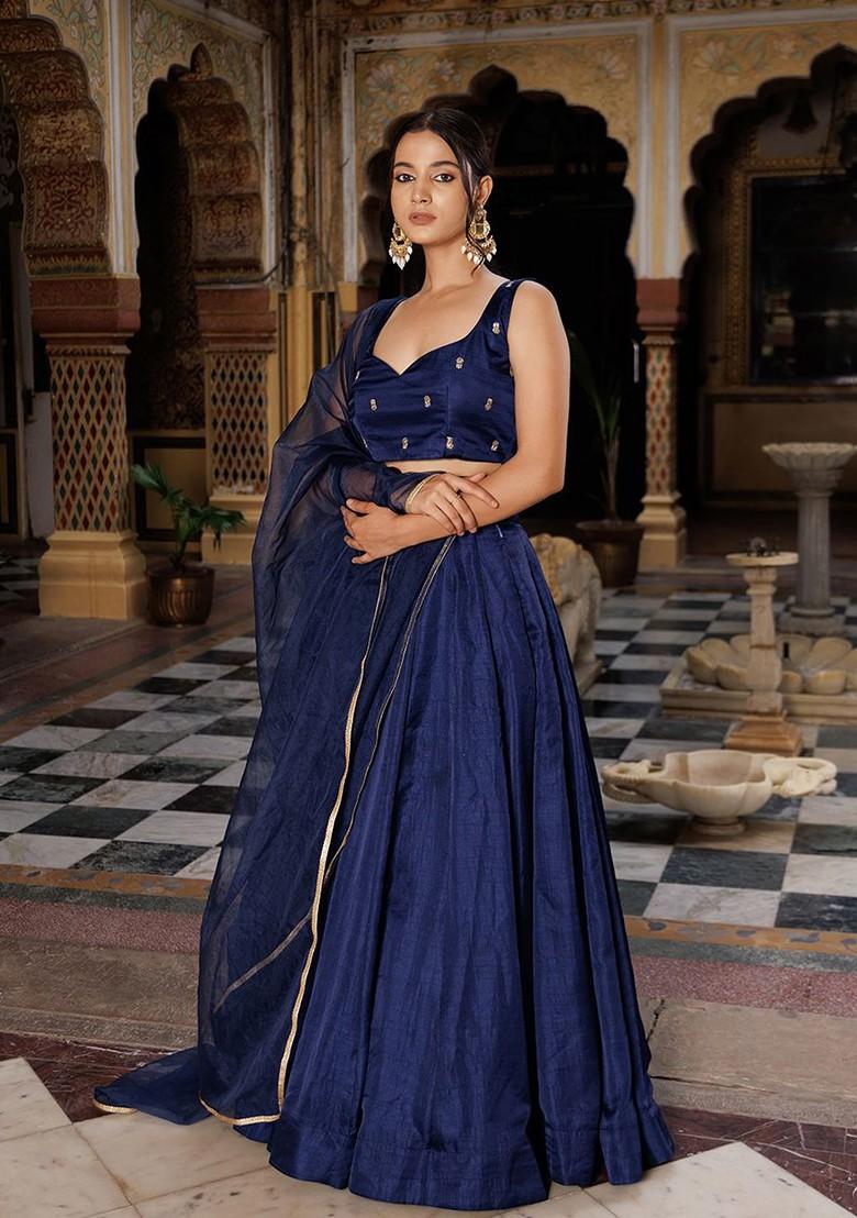 Blue Emboridered Blended Lehenga Choli - Indya